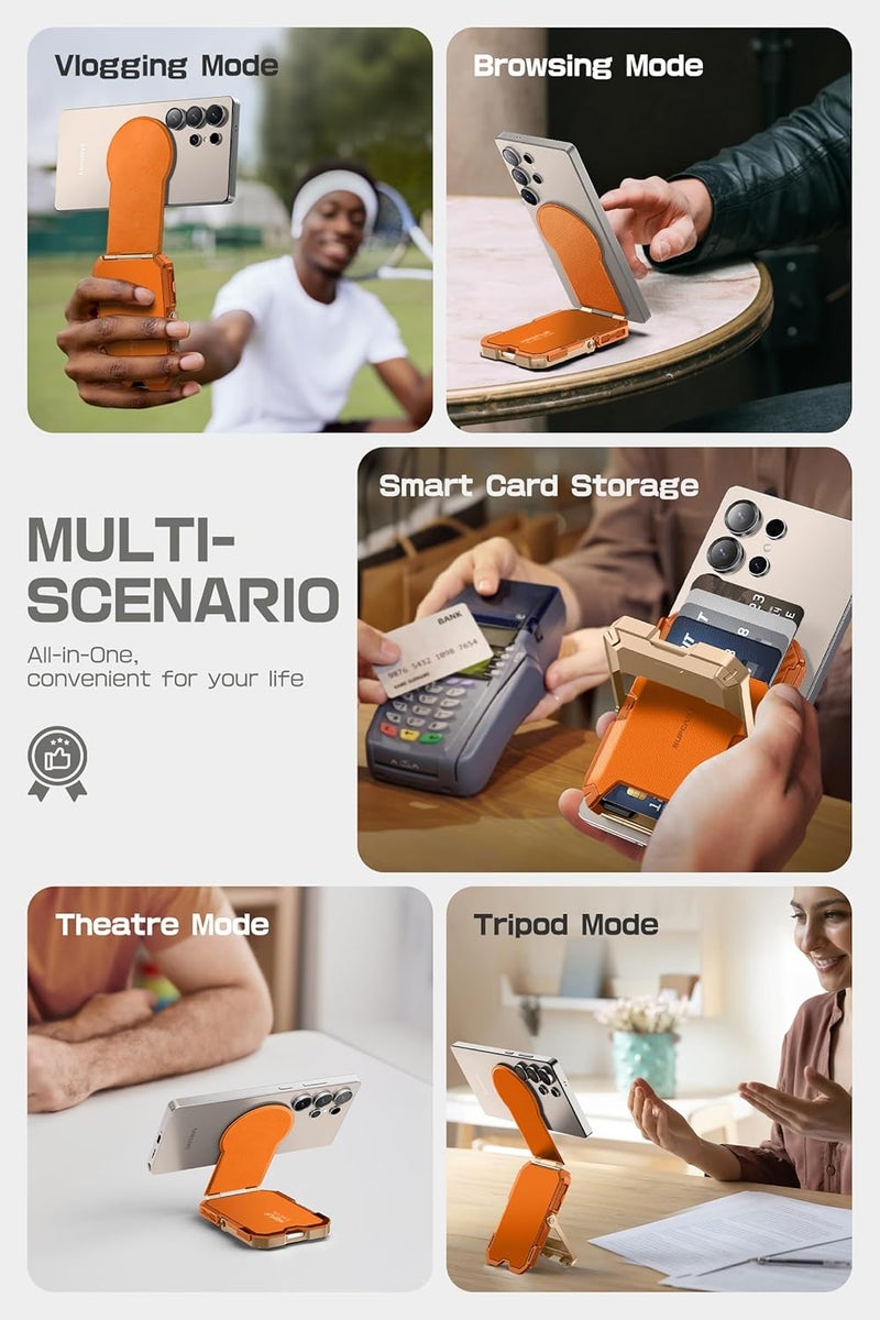 SupCase for MagSafe Wallet, Magnetic Wallet for Men, [5-Card Holder] [Adjustable Stand] [RFID Blocking] Phone Card Holder Tripod for Samsung Galaxy S25, Google Pixel 10 and iPhone 17/16/15/14, Coral - Image 4